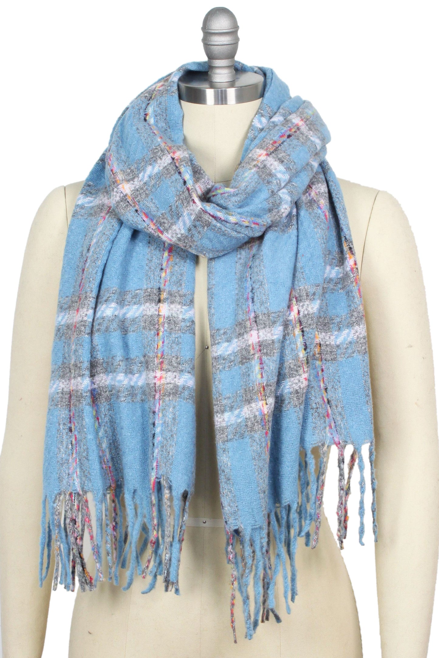 PLAID OBLONG SCARF/SHAWL W/TASSEL