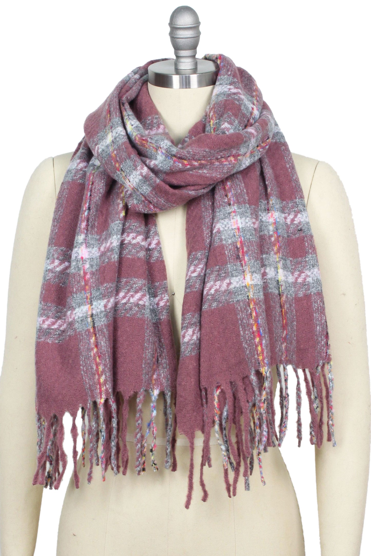 PLAID OBLONG SCARF/SHAWL W/TASSEL