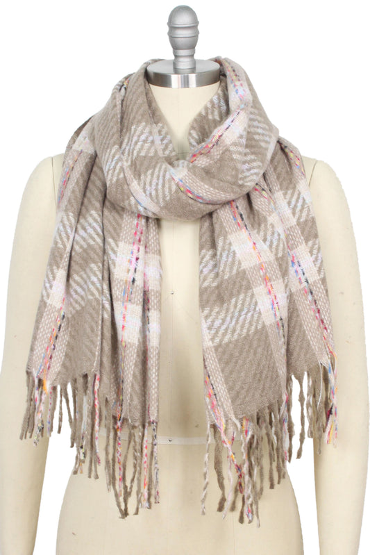 PLAID OBLONG SCARF/SHAWL W/TASSEL