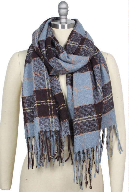 PLAID OBLONG SCARF/SHAWL WITH FRINGE