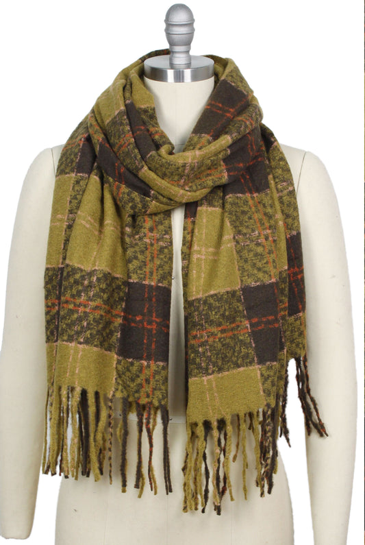 PLAID OBLONG SCARF/SHAWL WITH FRINGE