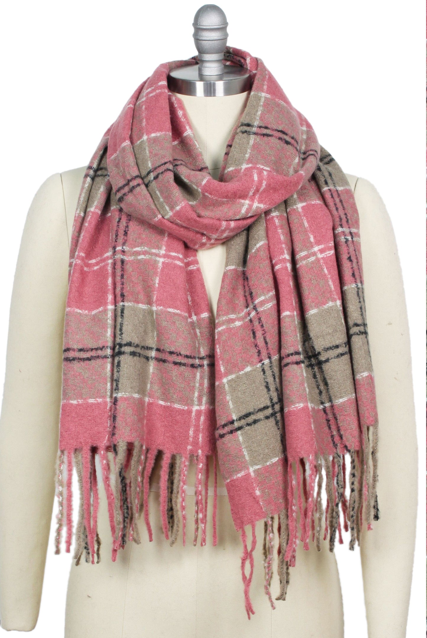 PLAID OBLONG SCARF/SHAWL WITH FRINGE