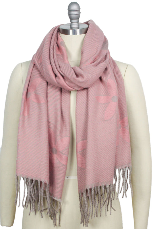 FLOWER PATTERN OBLONG SCARF/SHAWL WITH FRINGE