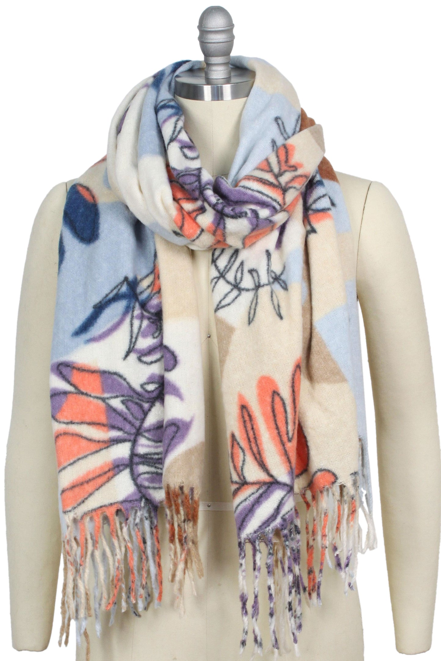 FLORAL PRINT OBLONG SCARF/SHAWL WITH FRINGE