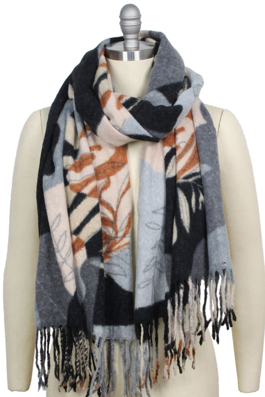 FLORAL PRINT OBLONG SCARF/SHAWL WITH FRINGE