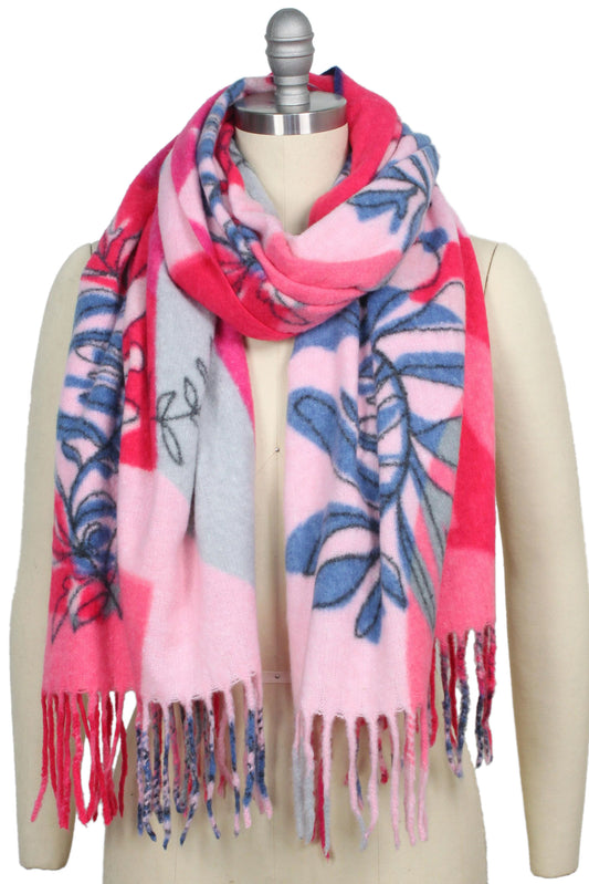 FLORAL PRINT OBLONG SCARF/SHAWL WITH FRINGE