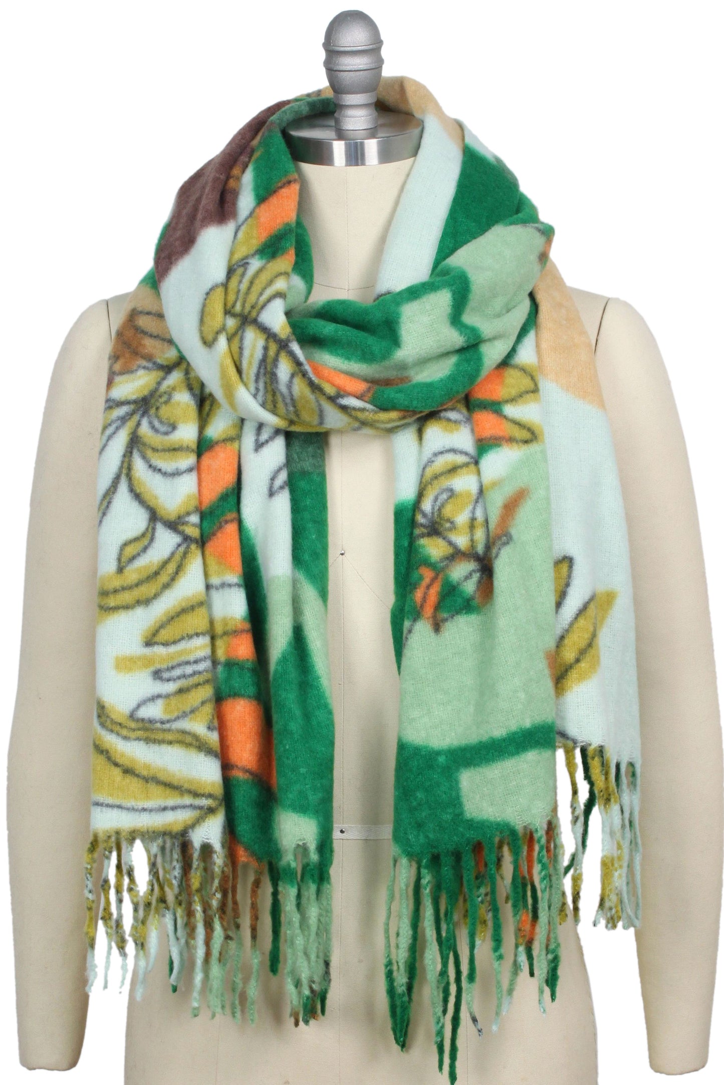 FLORAL PRINT OBLONG SCARF/SHAWL WITH FRINGE