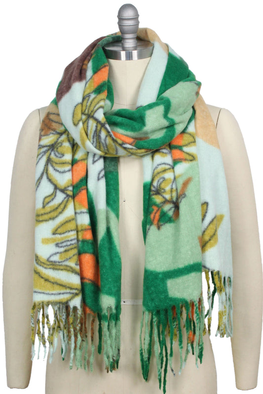 FLORAL PRINT OBLONG SCARF/SHAWL WITH FRINGE