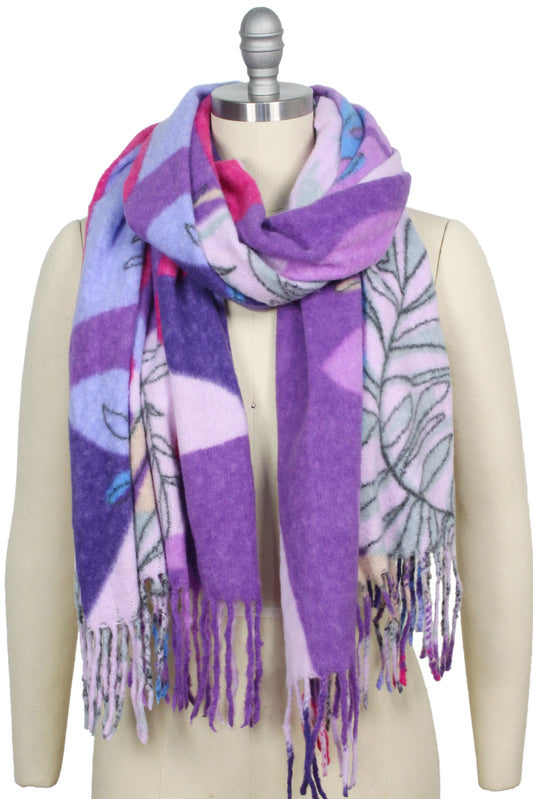 FLORAL PRINT OBLONG SCARF/SHAWL WITH FRINGE