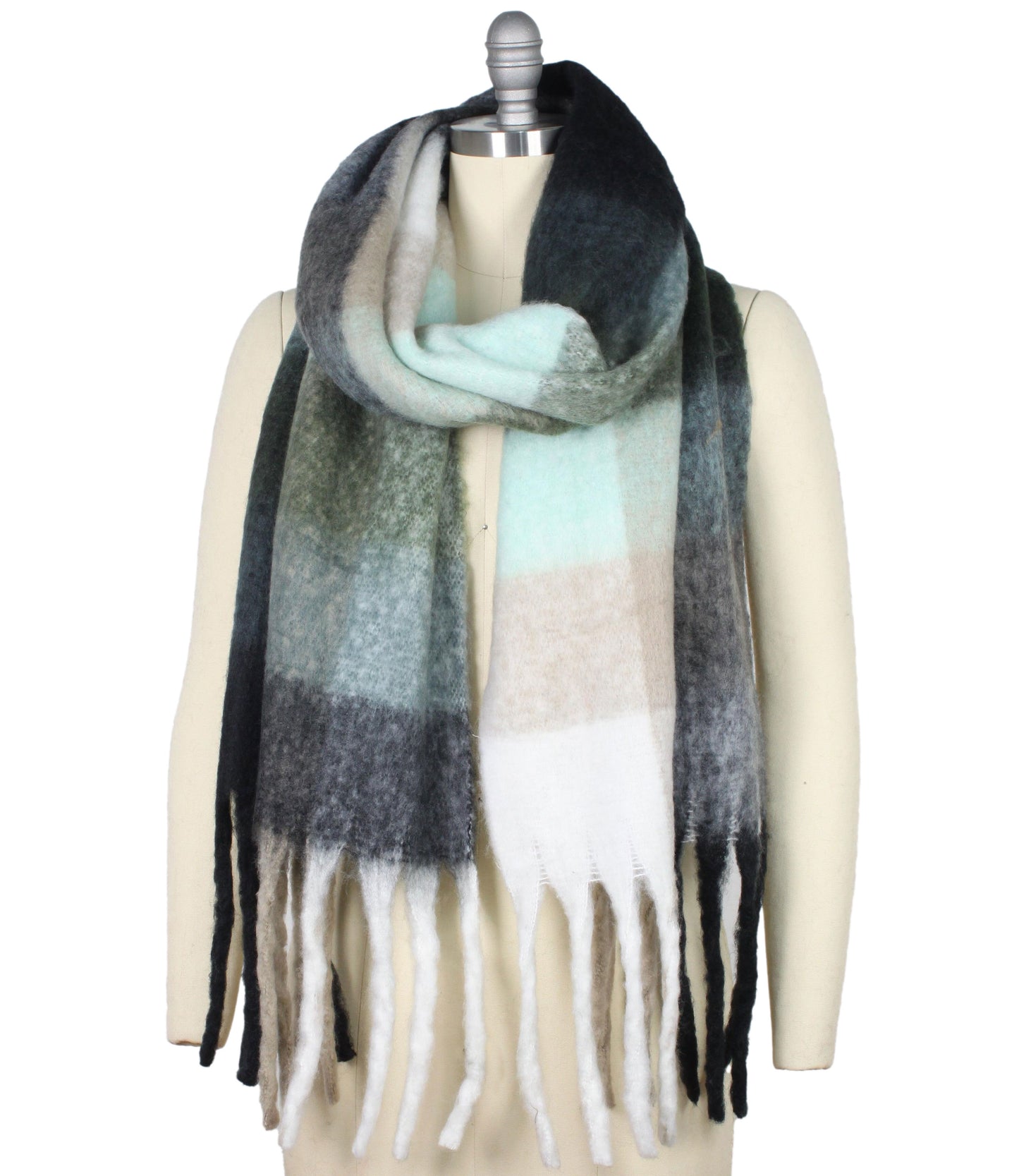 PLAID CHUNKY FRINGE OBLONG SCARF