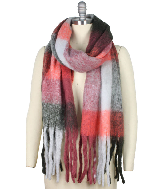 PLAID CHUNKY FRINGE OBLONG SCARF