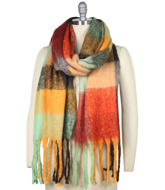 PLAID CHUNKY FRINGE OBLONG SCARF