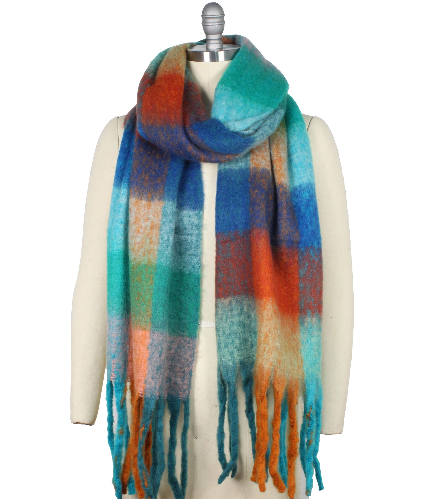 PLAID CHUNKY FRINGE OBLONG SCARF