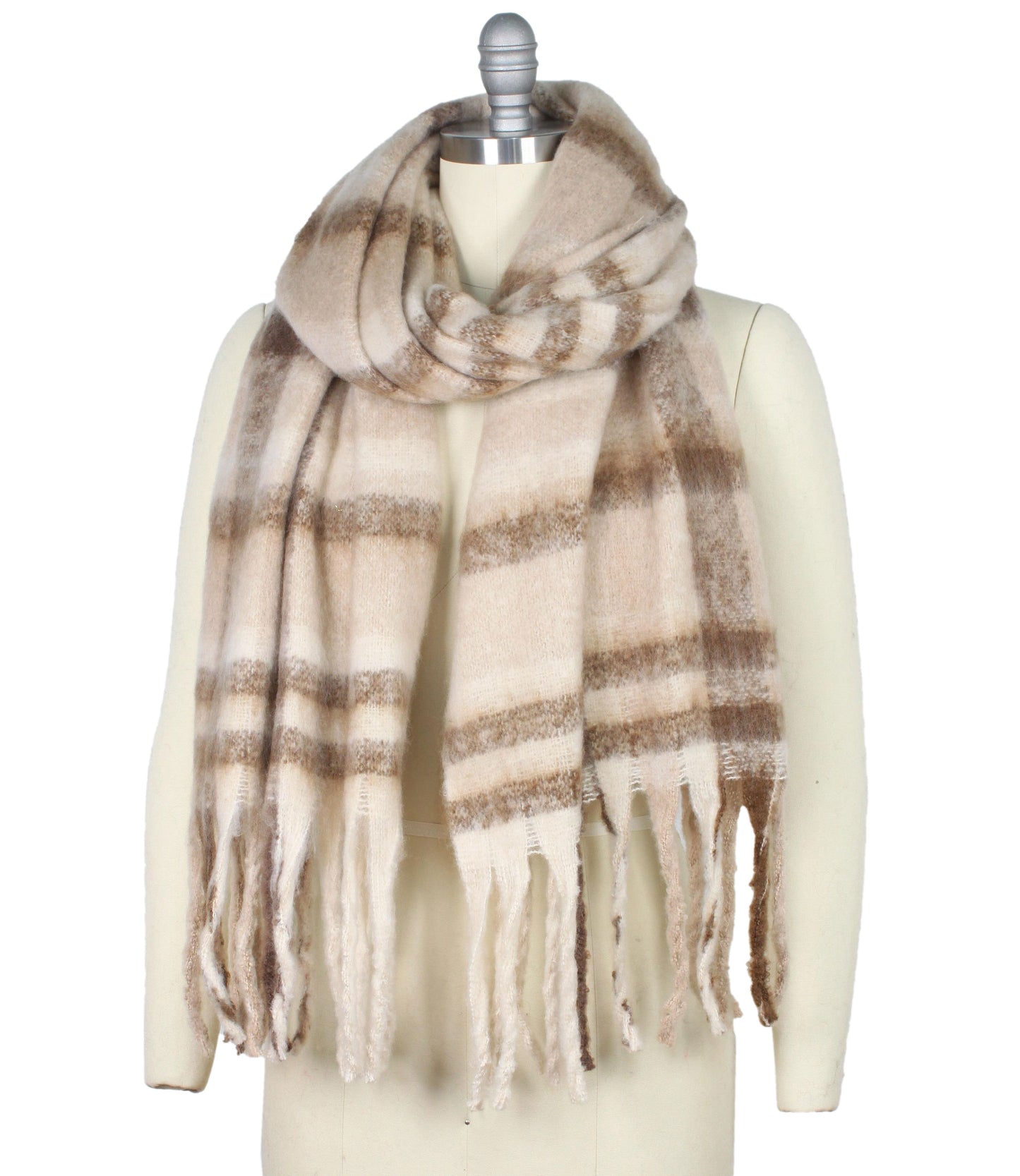 PLAID CHUNKY FRINGE OBLONG SCARF