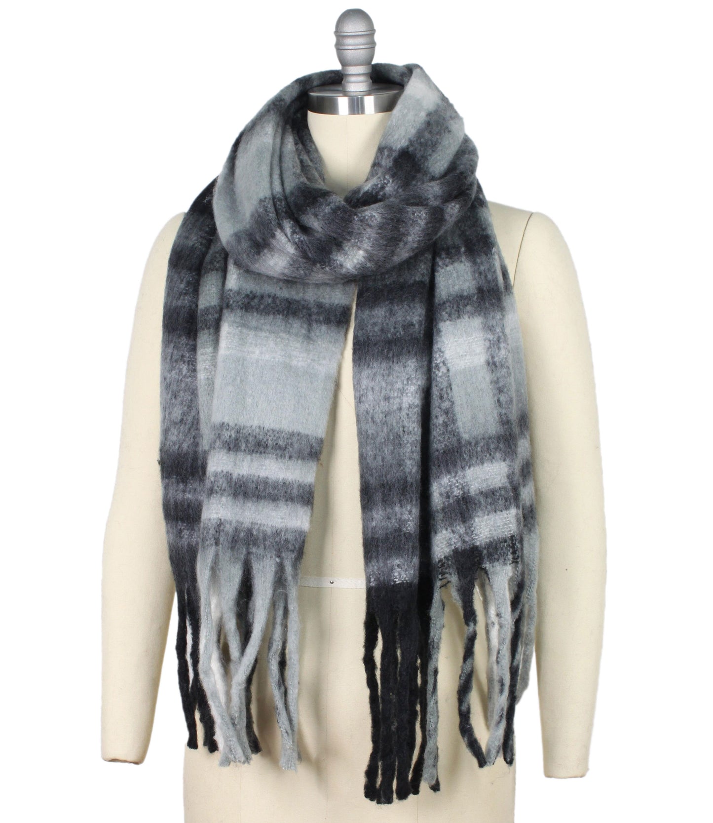 PLAID CHUNKY FRINGE OBLONG SCARF