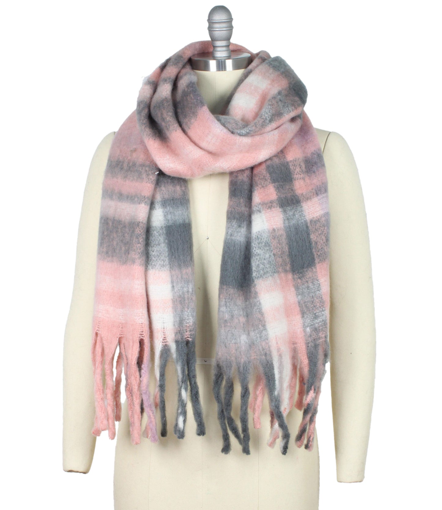 PLAID CHUNKY FRINGE OBLONG SCARF