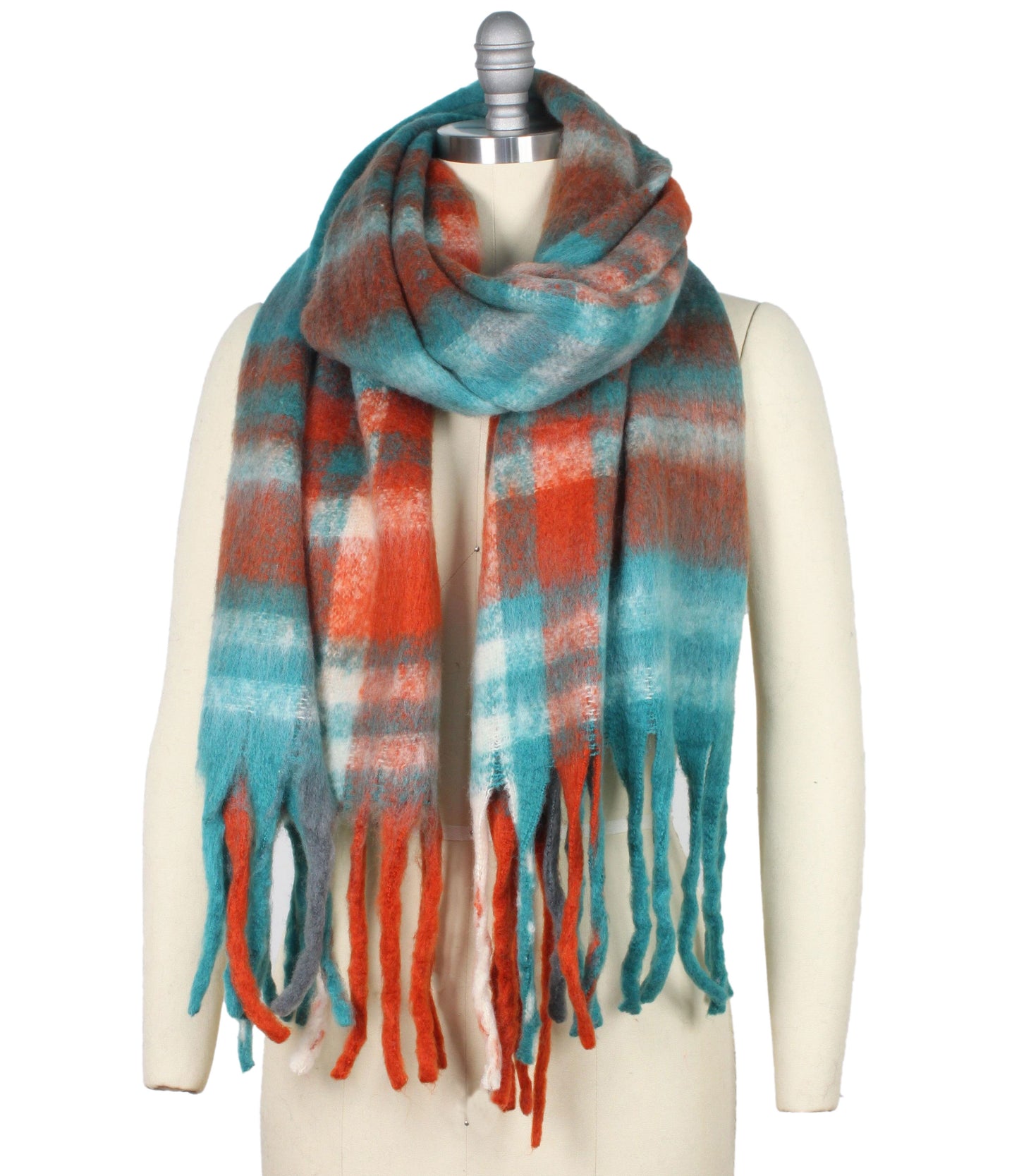 PLAID CHUNKY FRINGE OBLONG SCARF