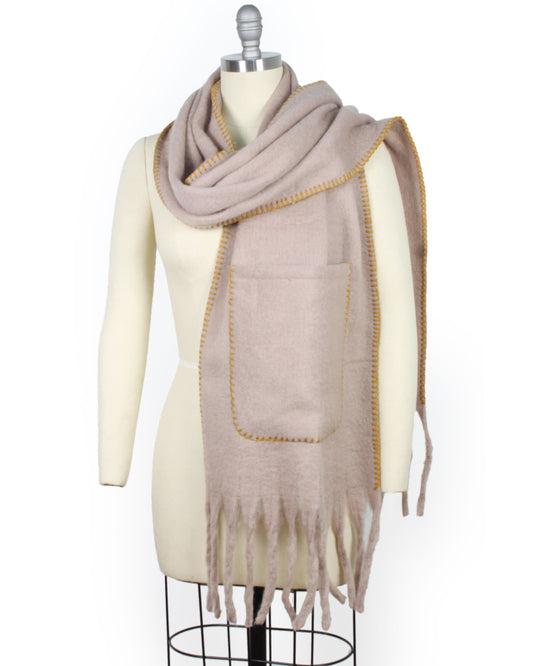 EDGE STITCH POCKET SHAWL W/TASSEL