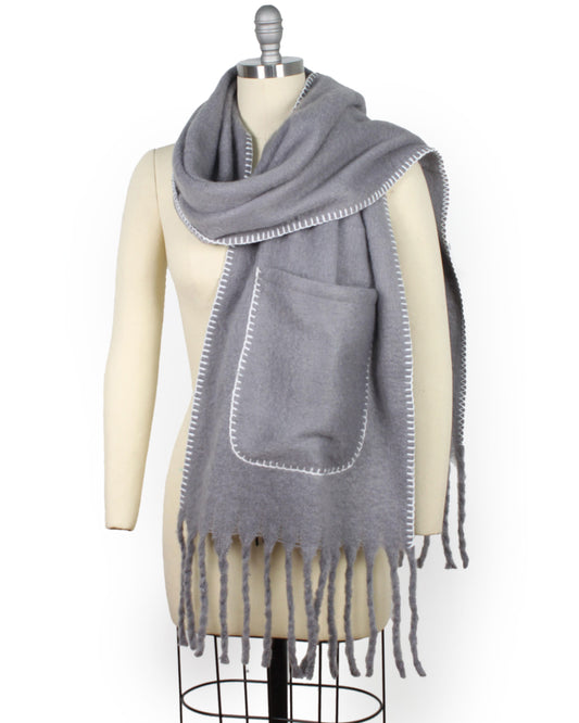 EDGE STITCH POCKET SHAWL W/TASSEL