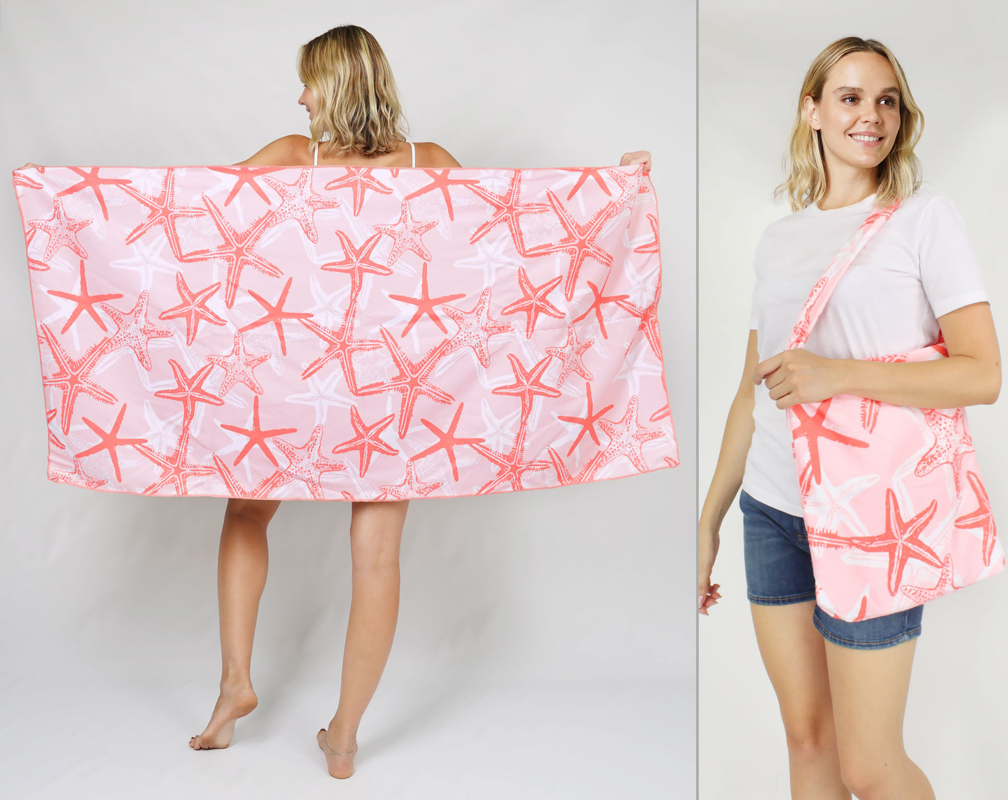 STARFISH PRINT 2-IN-1 BEACH TOWEL TOTE BAG