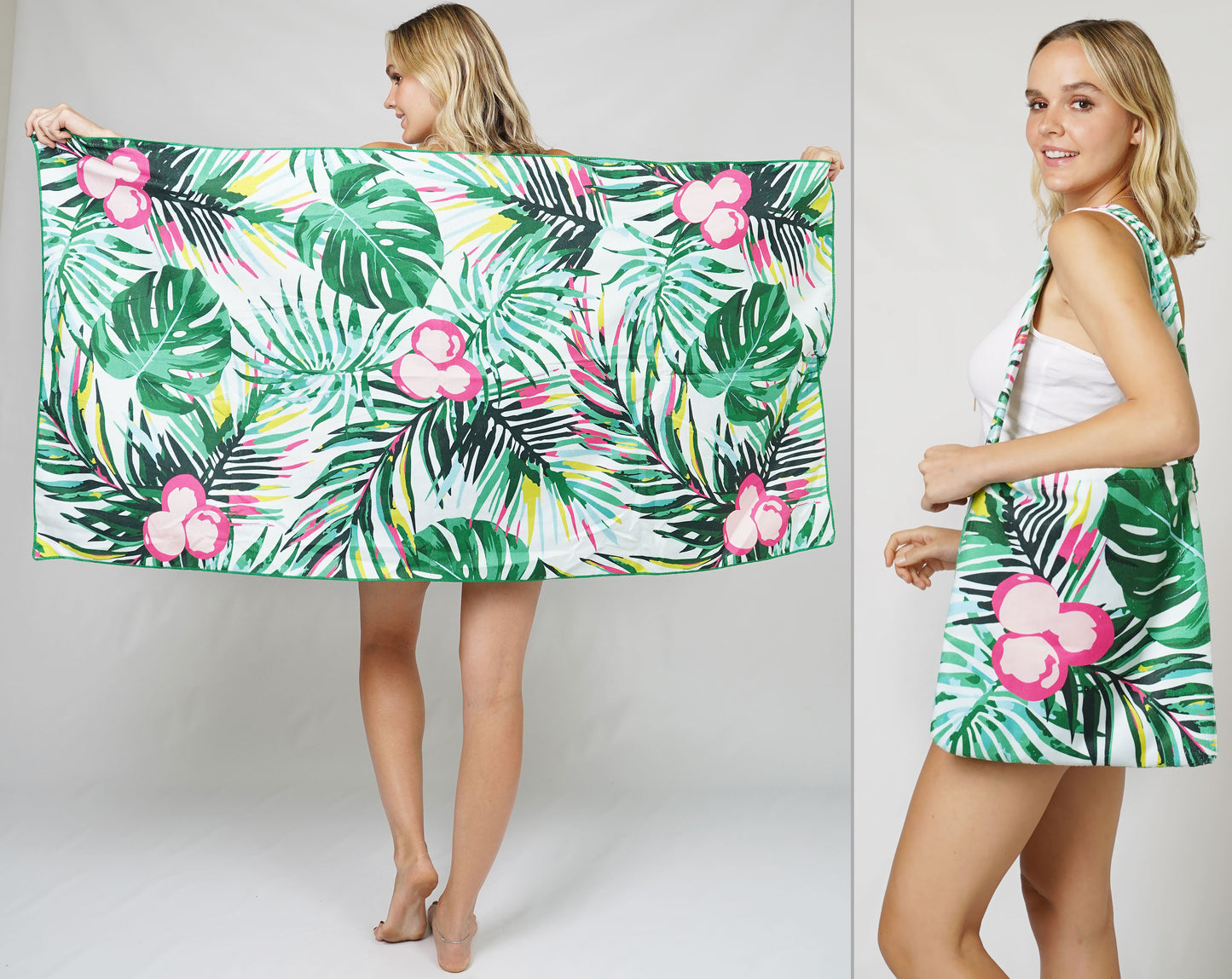 TROPICAL PRINT 2-IN-1 BEACH TOWEL TOTE BAG