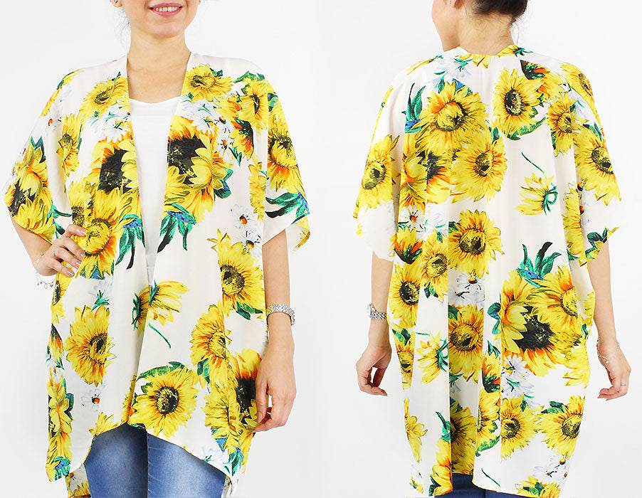 SUNFLOWER PRINT KIMONO