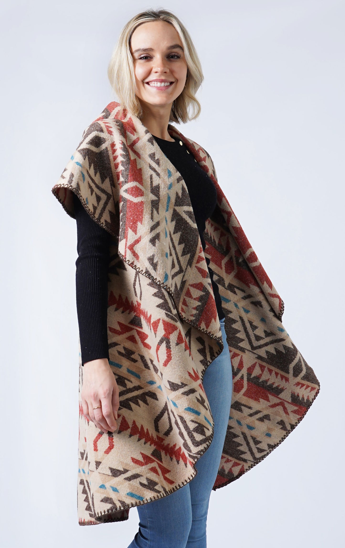 WESTERN REVERSIBLE ROUND SHAWL VEST