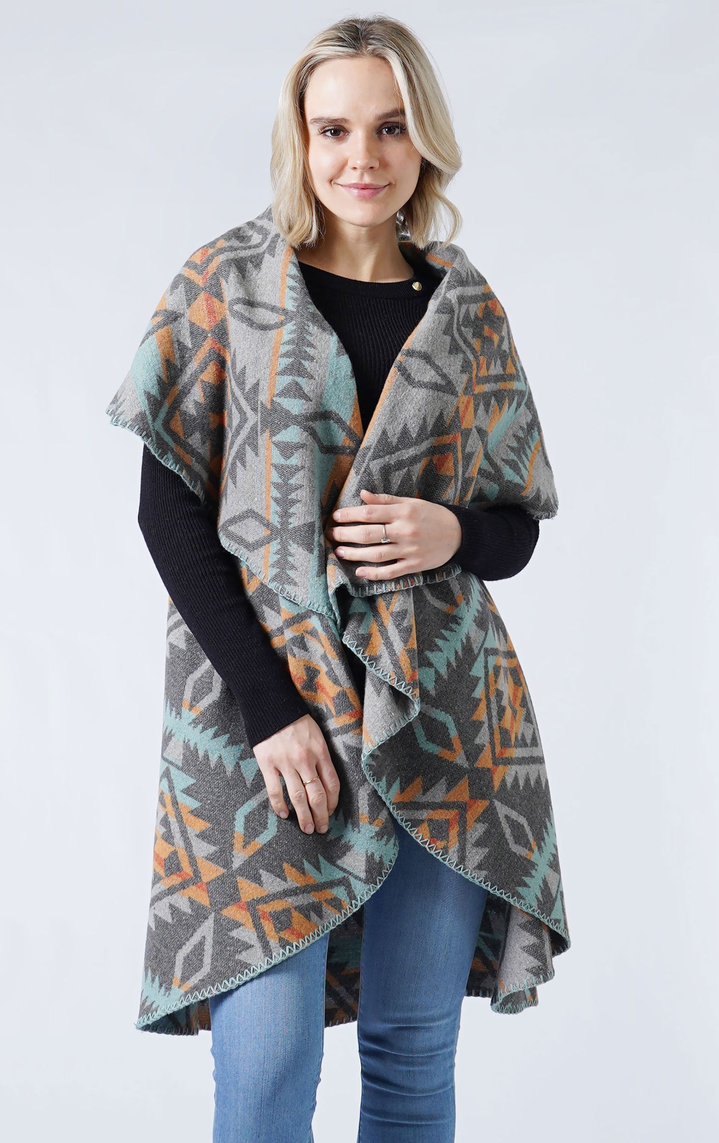 WESTERN REVERSIBLE ROUND SHAWL VEST