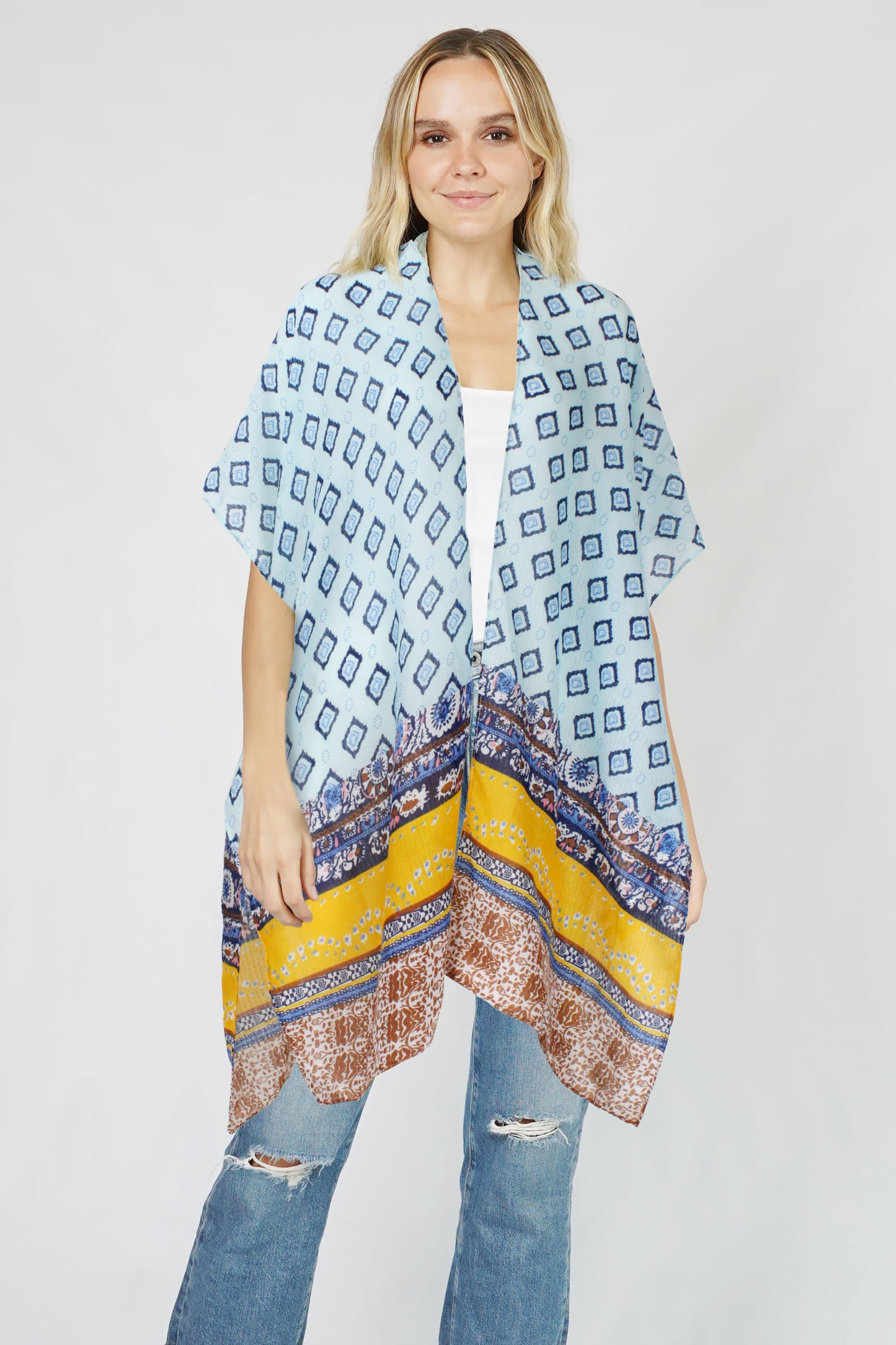 ETHNIC PRINT KIMONO VEST