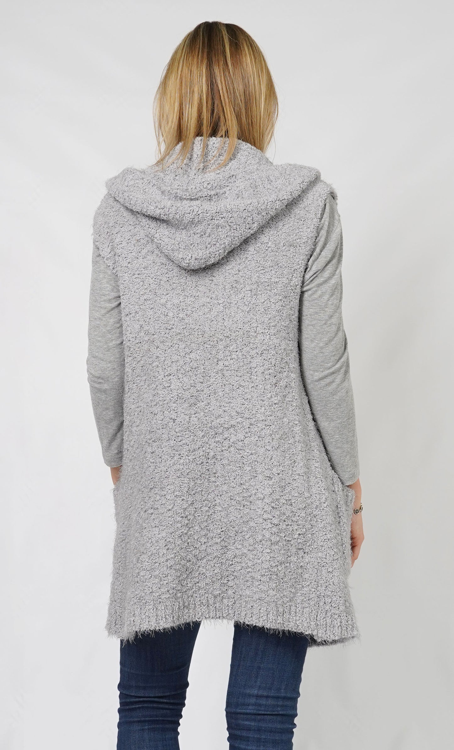 HOODED COZY EYELASH KNIT VEST