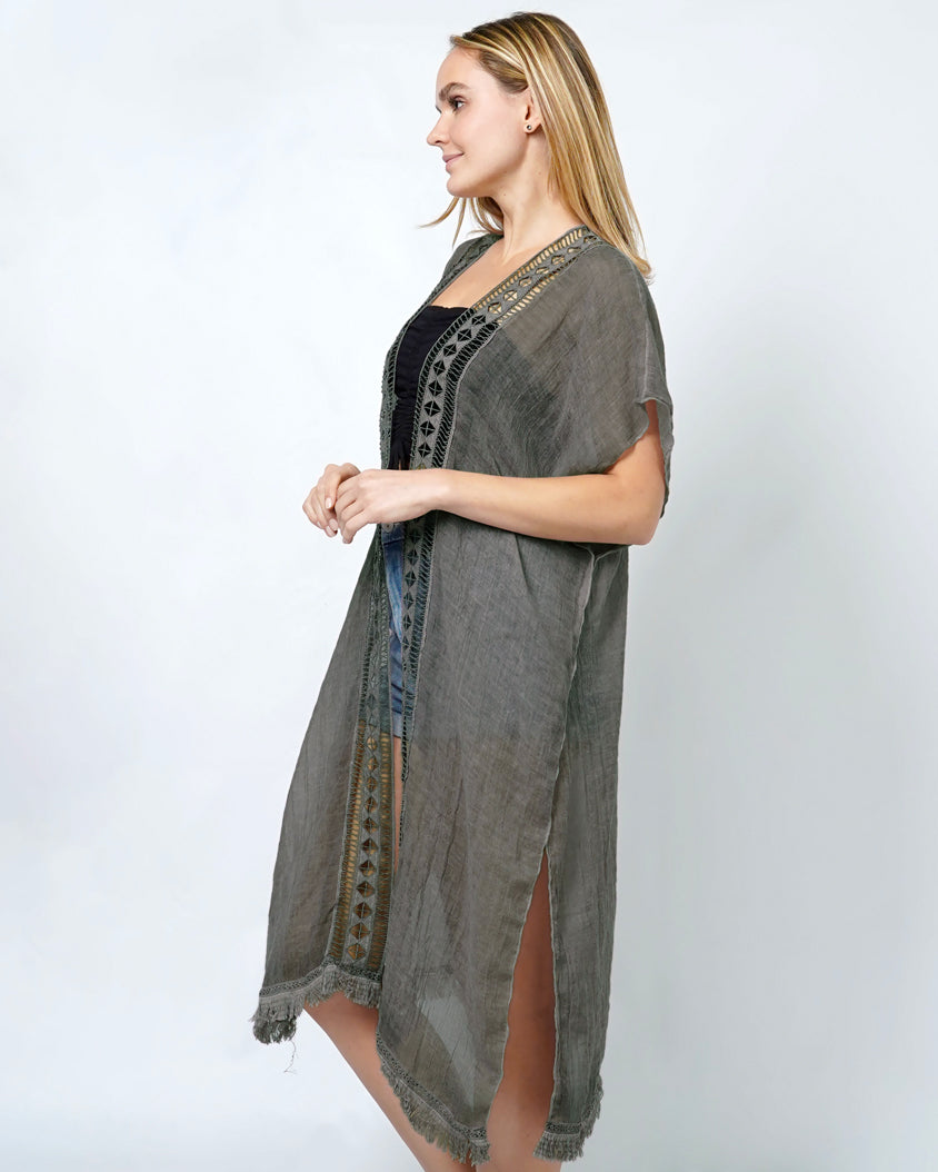 TRIM EDGE WASHED EFFECT KIMONO/VEST