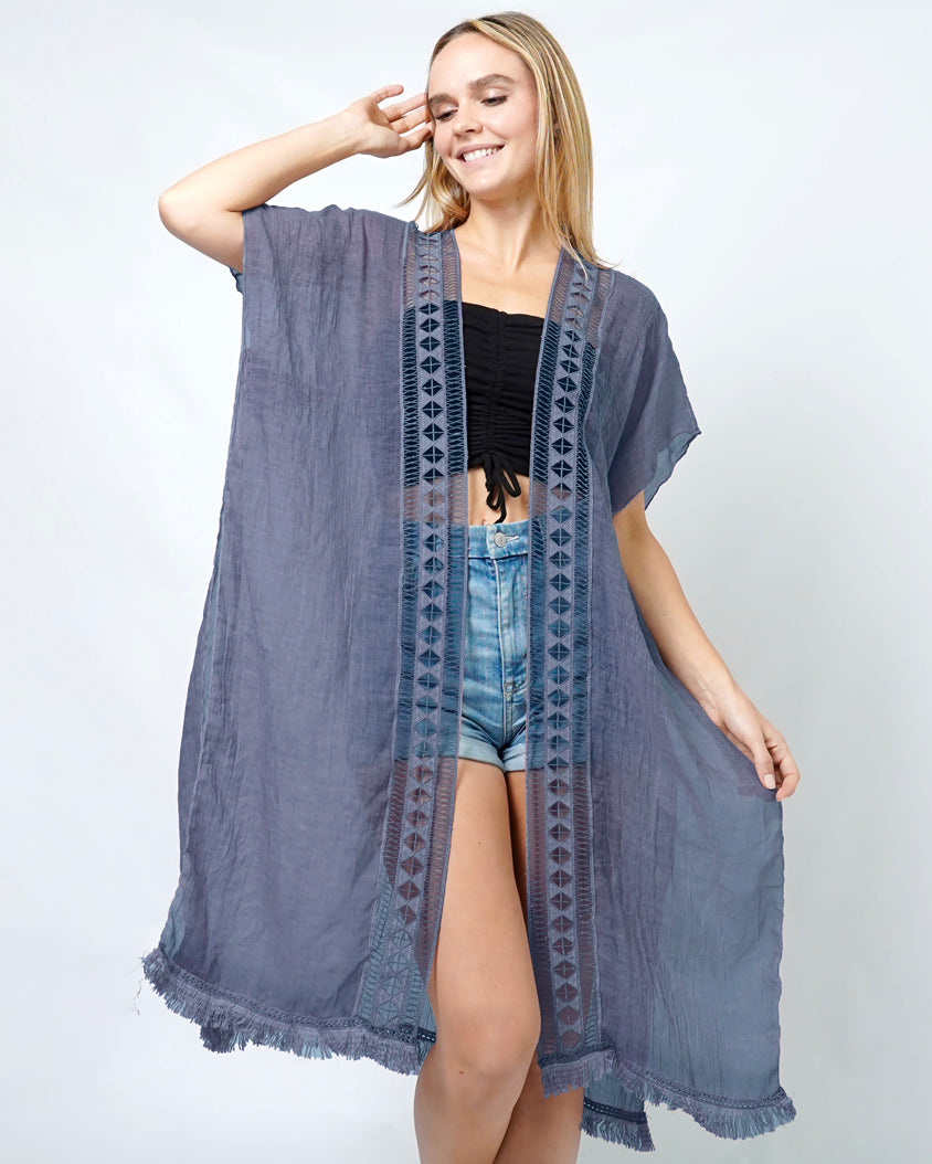 TRIM EDGE WASHED EFFECT KIMONO/VEST