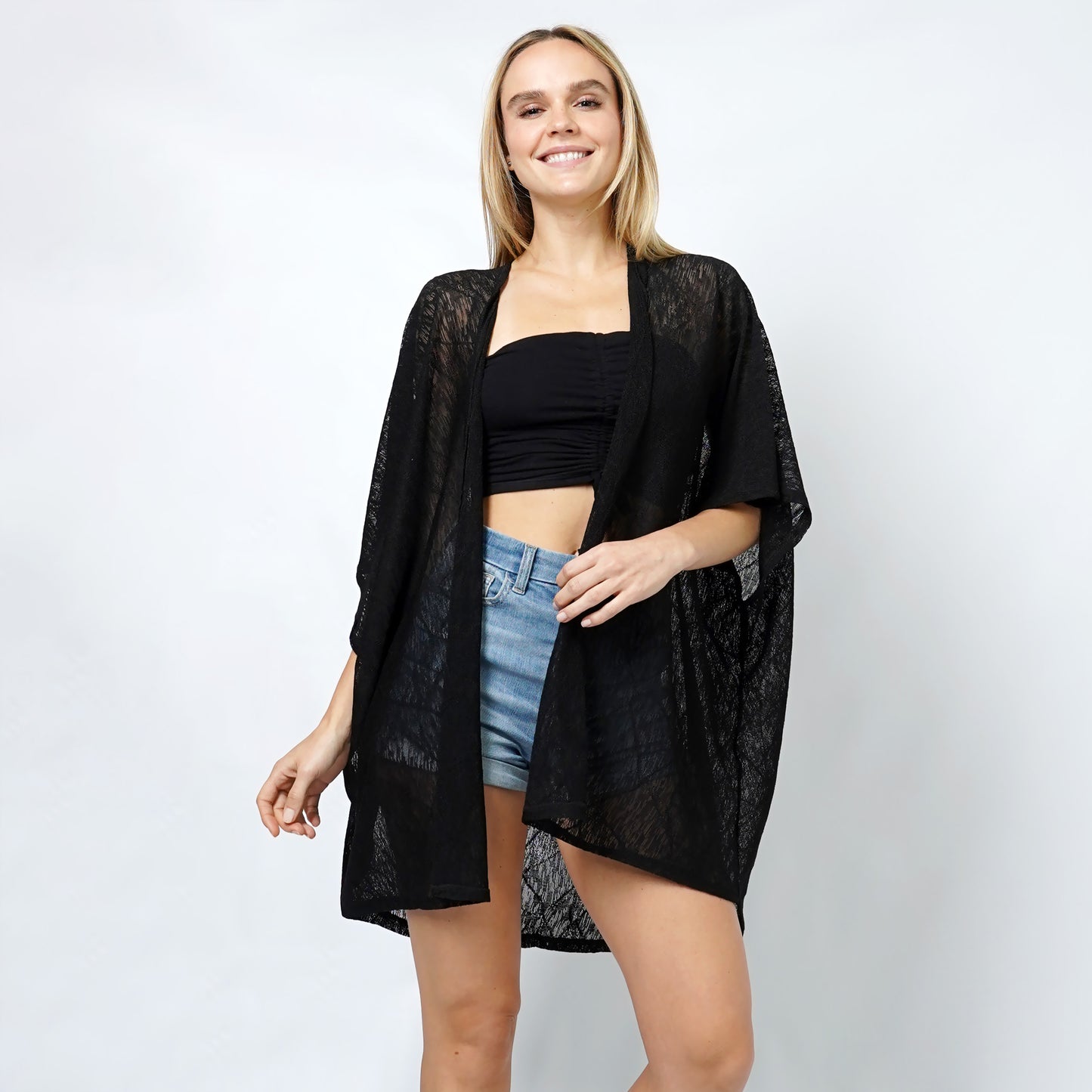 TEXTURED JERSEY RELAXED FIT KIMONO/VEST