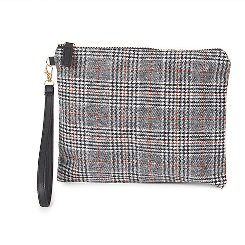 GLEN CHECK CLUTCH BAG W/ WRISTLET