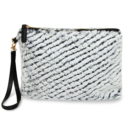 STRIPE FUR CLUTCH W/ WRISTLET