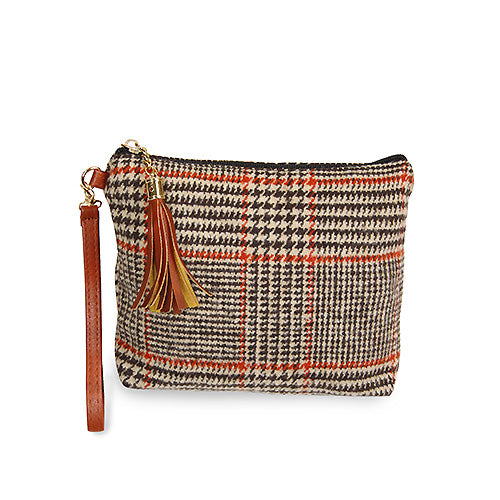 GLEN CHECK POUCH BAG W/WRISTLET