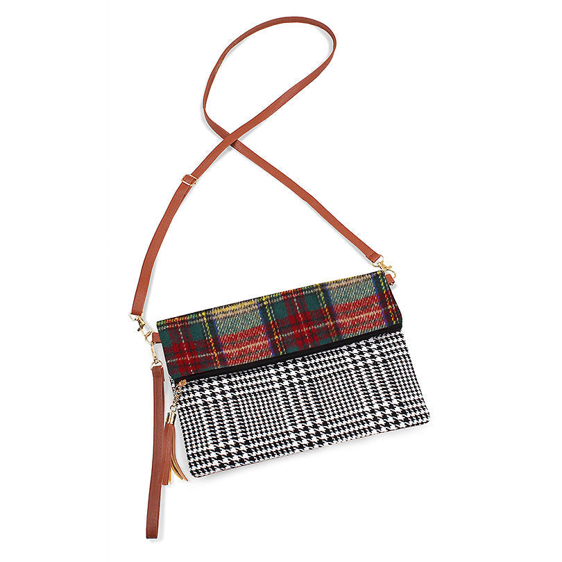 PLAID FOLD-OVER CROSSBODY/CLUTCH BAG