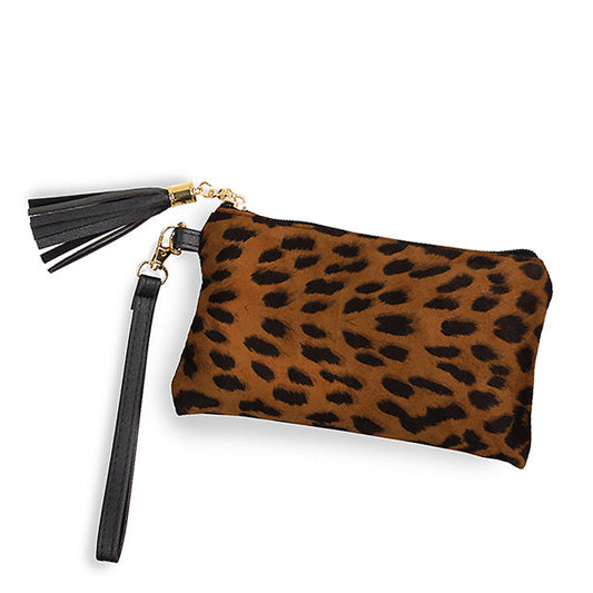 LEOPARD PRINT POUCH BAG W.WRISTLET