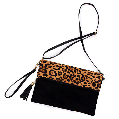 LEOPARD FOLD-OVER CROSSBODY/CLUTCH BAG