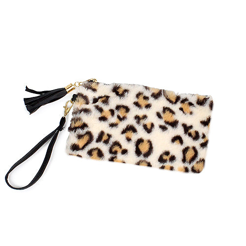 LEOPARD FUR POUCH BAG W.WRISTLET