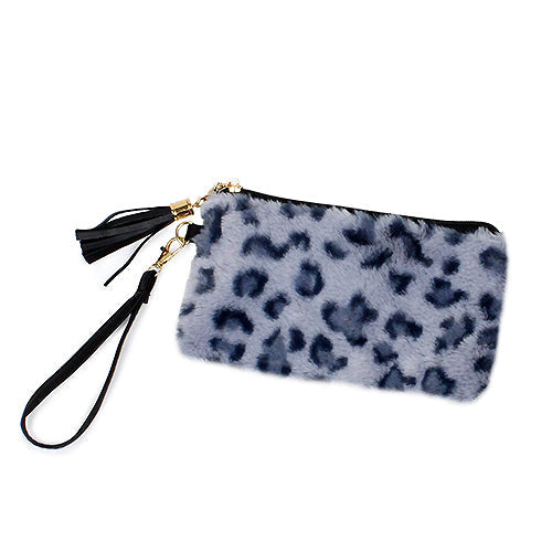 LEOPARD FUR POUCH BAG W.WRISTLET