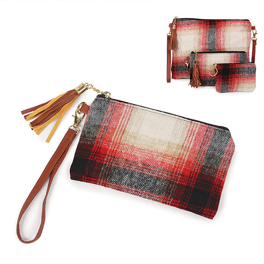 PLAID WALLET CLUTCH W.WRISTLET