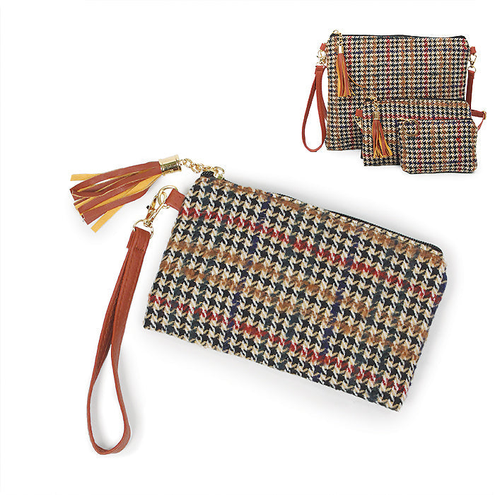 GLEN CHECK WALLET CLUTCH W.WRISTLET