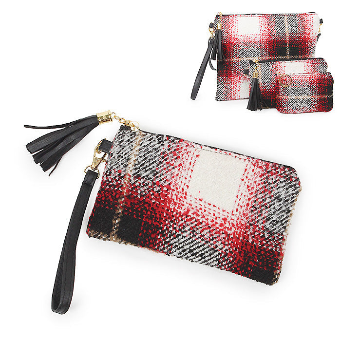 PLAID WALLET CLUTCH W.WRISTLET