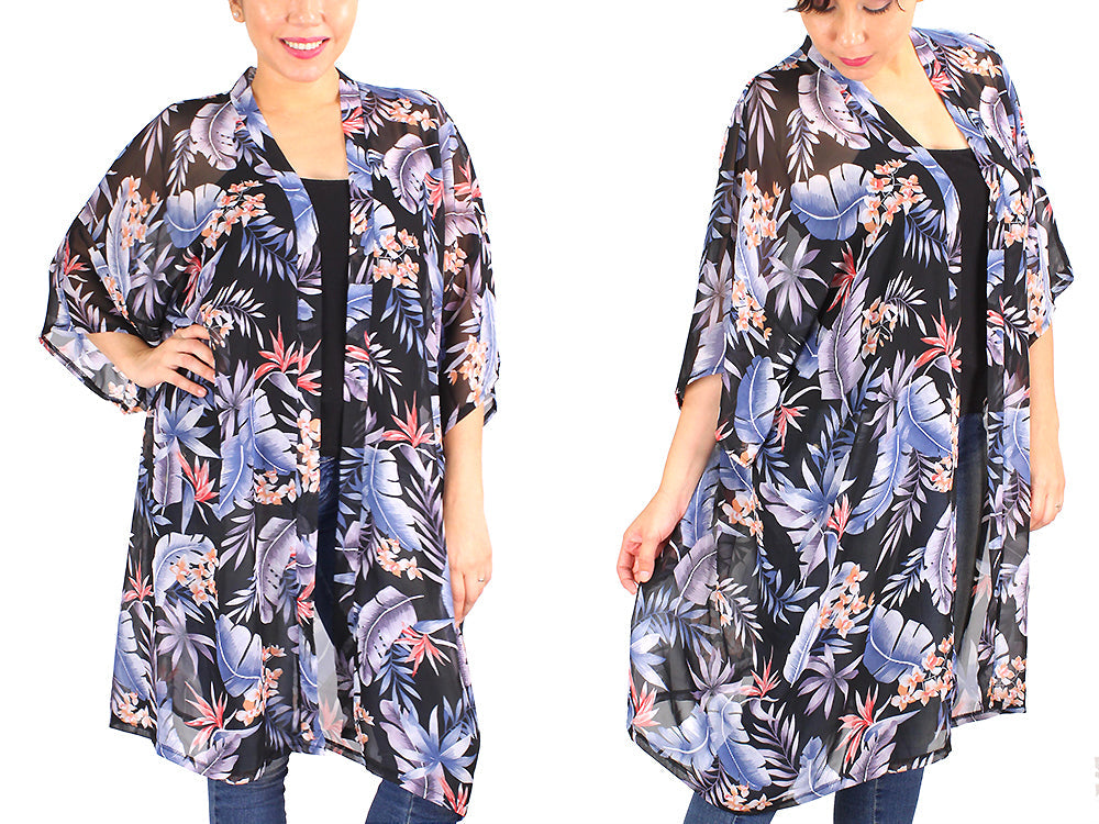 TROPICAL PRINT CHIFFON KIMONO/CARDIGAN