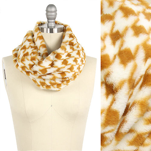 HOUNDSTOOTH PRINT FUR TUBE SCARF