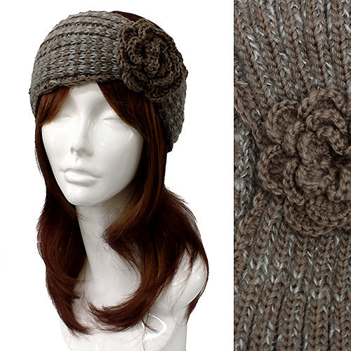 FLOWER DECO 2-TONE KNIT HEADWRAP