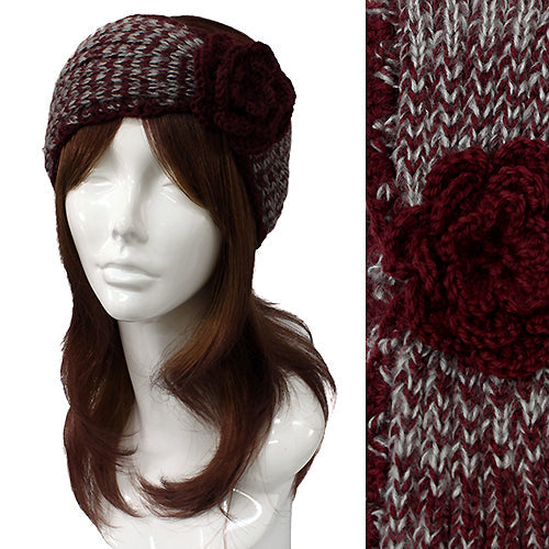 FLOWER DECO 2-TONE KNIT HEADWRAP