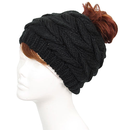 KNIT MESSY BUN BEANIE