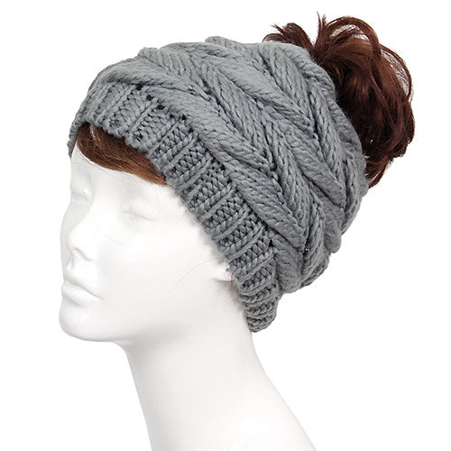 KNIT MESSY BUN BEANIE